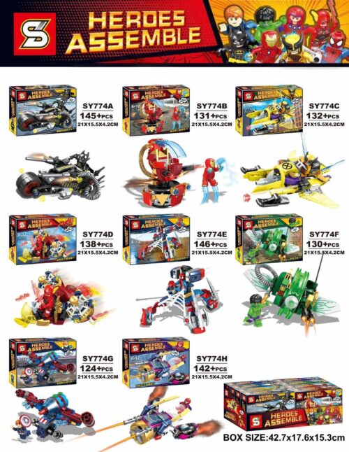 Bộ lắp ráp SY774 Heroes Assemble Siêu Anh Hùng Tập Hợp 8 Kiểu Xe, đồ chơi lắp ráp cho bé trai 6-12 tuổi, chất lượng cao, giá tốt