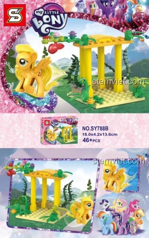 Đồ chơi lắp ráp Ngựa Pony SY788B, bộ lắp ghép My Little Pony, đồ chơi mô hình SY. Mô hình Ngựa Pony cánh vàng với cảnh quan nhỏ, phù hợp bé gái 6 tuổi, chất lượng cao.
