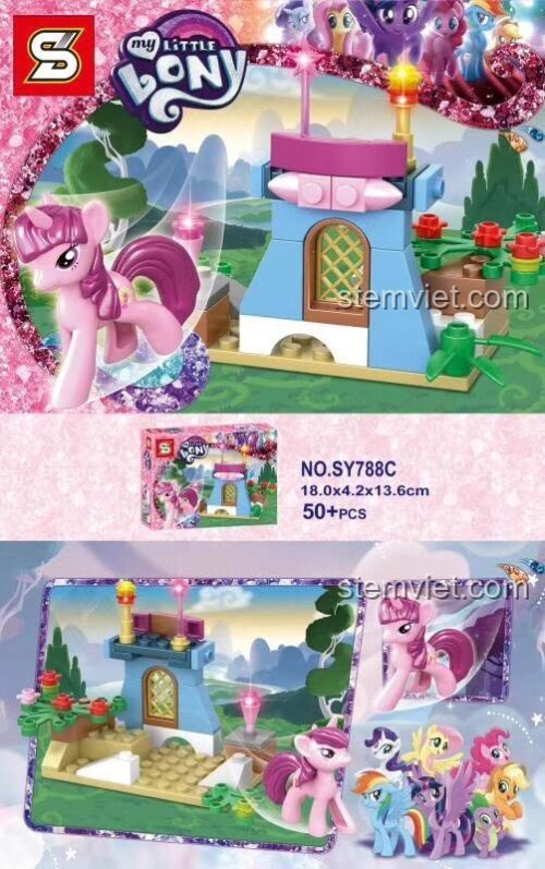 Đồ chơi mô hình Ngôi nhà cổ tích của Pony Hồng SY788C, bộ xếp hình My Little Pony JIAZHI SY Block có đèn LED và âm thanh, món quà đáng yêu cho bé gái.