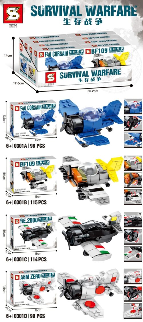 Mô hình máy bay F4U Corsair 0301A từ bộ đồ chơi SY 0301, đồ chơi lắp ráp máy bay chiến đấu mini 0301A với 98 mảnh ghép, phù hợp bé trai 6 tuổi.