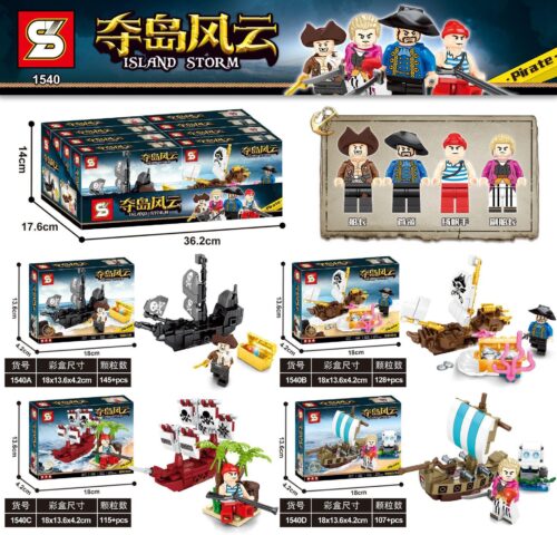 Bộ đồ chơi Tàu Hải Tặc Mini SY Block 1540 cho bé trai 6 tuổi, giá tốt, có 4 minifigures và lắp được 4 kiểu khác nhau.