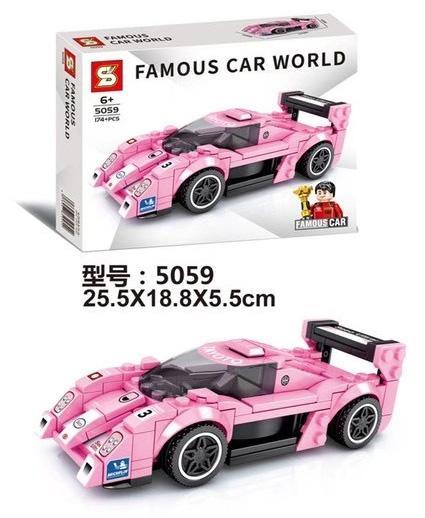 Bộ đồ chơi lắp ráp SY JIAZHI 5059 Xe Đua Toyota GT-ONE màu hồng cho bé gái 6 tuổi, chất lượng cao, giá tốt. Hình ảnh hộp sản phẩm và mô hình xe đua.