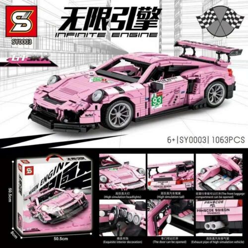 Bộ lắp ráp SY0003 Porsche GT3 RS màu hồng độc đáo, đồ chơi mô hình siêu xe cho bé trai 8 tuổi, giá tốt.