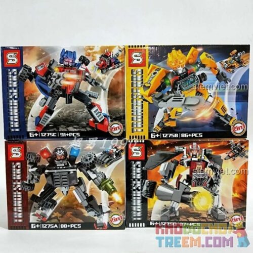 Chi tiết bộ lắp ráp robot biến hình SY SY1275 Optimus Prime và Bumblebee 2 trong 1 cho bé trai 6 tuổi.