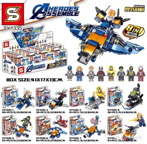 Bộ lắp ráp Máy bay Quinjet SY SY1335 với 8 minifigures Avengers, đồ chơi mô hình giá rẻ cho bé trai 6 tuổi.