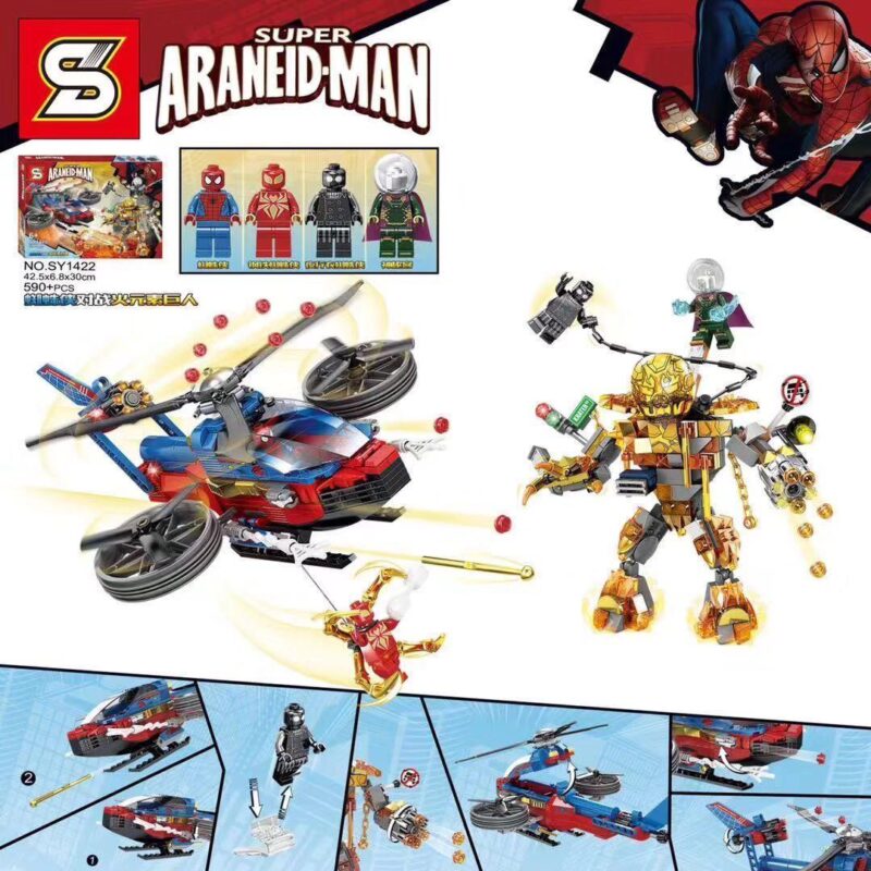 Bộ lắp ráp SY1422 Người Nhện Đối Đầu Người Khổng Lồ Lửa có 4 minifigures, trực thăng chiến đấu và người khổng lồ lửa, đồ chơi mô hình cho bé trai 6 tuổi giá tốt.