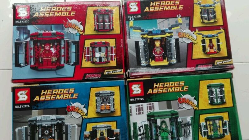Hộp 4 bộ lắp ráp SY SY222 Khoang chứa siêu anh hùng Batman, Iron Man, Green Arrow, The Flash cho bé trai 6 tuổi.