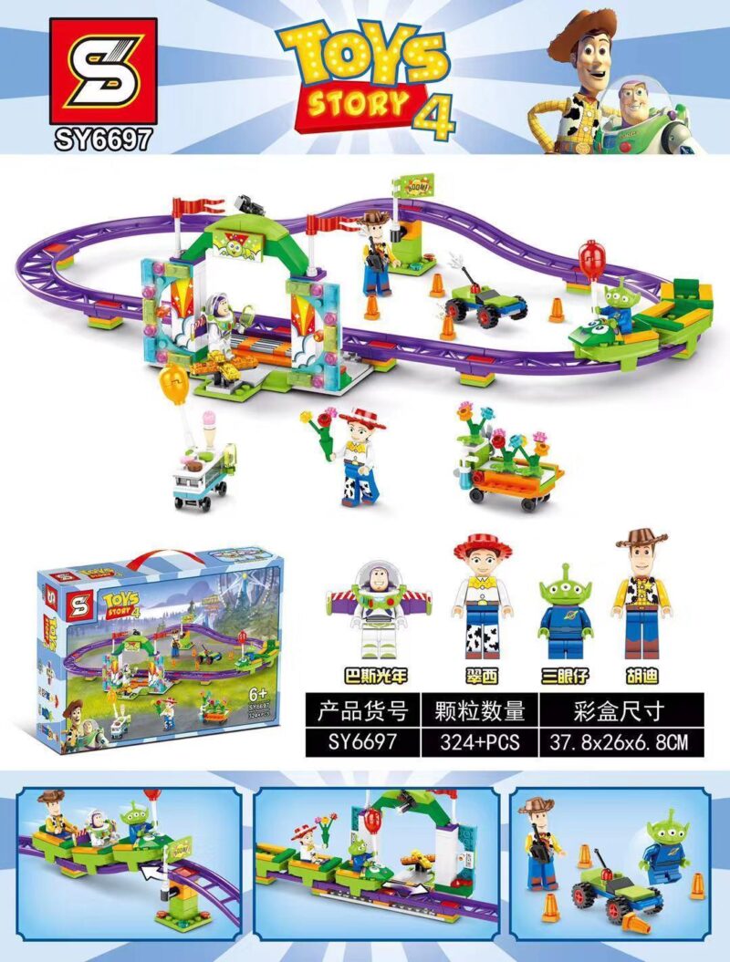 Bộ lắp ráp Tàu lượn siêu tốc Toy Story 4 SY6697 cho bé trai và bé gái 6 tuổi, tái hiện cảnh phim Toy Story 4 với 4 minifigures nhân vật chính, đường ray dài, giá tốt.