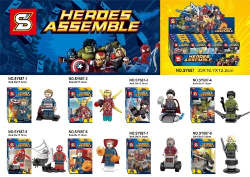 Bộ đồ chơi Minifigure Marvel SY687 trọn bộ 8 siêu anh hùng Avengers, đồ chơi lắp ráp giá rẻ cho bé trai 6 tuổi.