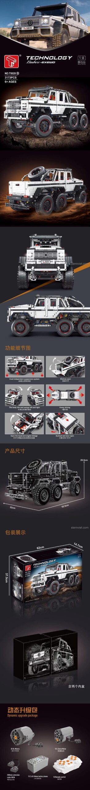 Mô hình Xe Land Cruiser 6x6 Taigao Le T5020B đã lắp ráp, đồ chơi xây dựng T5020B Xe Mercedes G63 AMG 6X6 với kích thước chi tiết, cho bé trai 8 tuổi