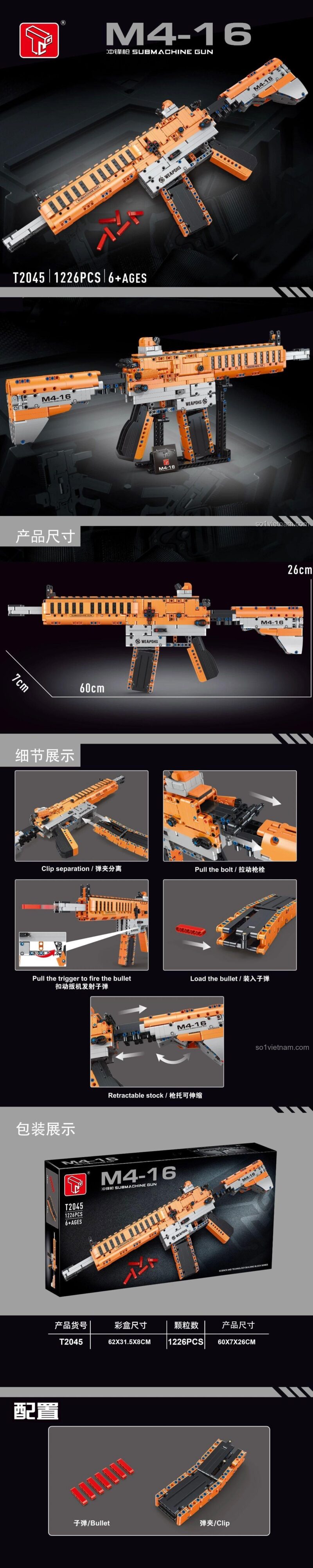 Mô hình Súng tiểu liên M4-16 TaigaoLe T2045