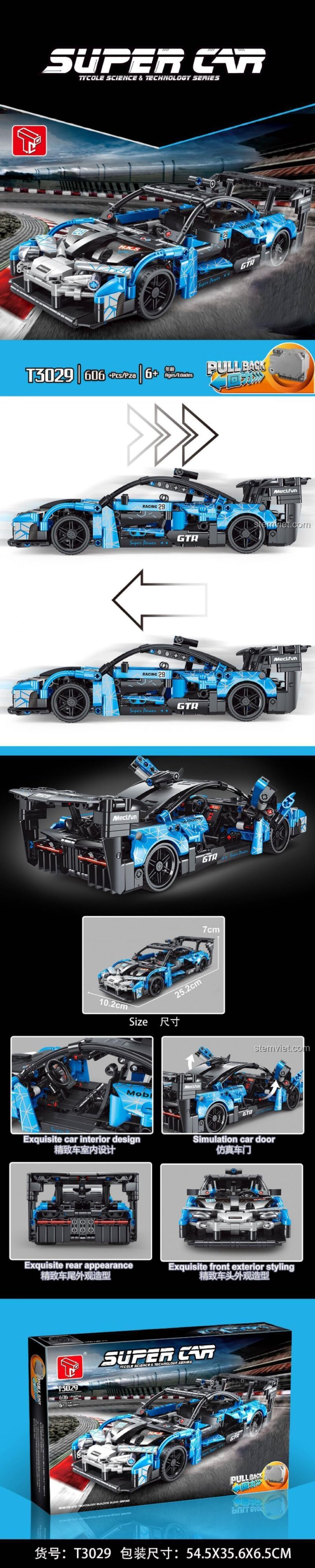 Chi tiết các tính năng của đồ chơi mô hình Taigaole, Xe đua McLaren Senna GTR Taigaole T3029, có động cơ kéo lùi.