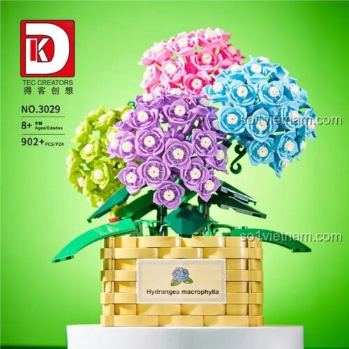 bộ lắp ghép TEC CREATORS 3029 Giỏ Hoa Cẩm Tú Cầu, hộp sản phẩm, 902 chi tiết, quà tặng độc đáo cho bé gái 8 tuổi