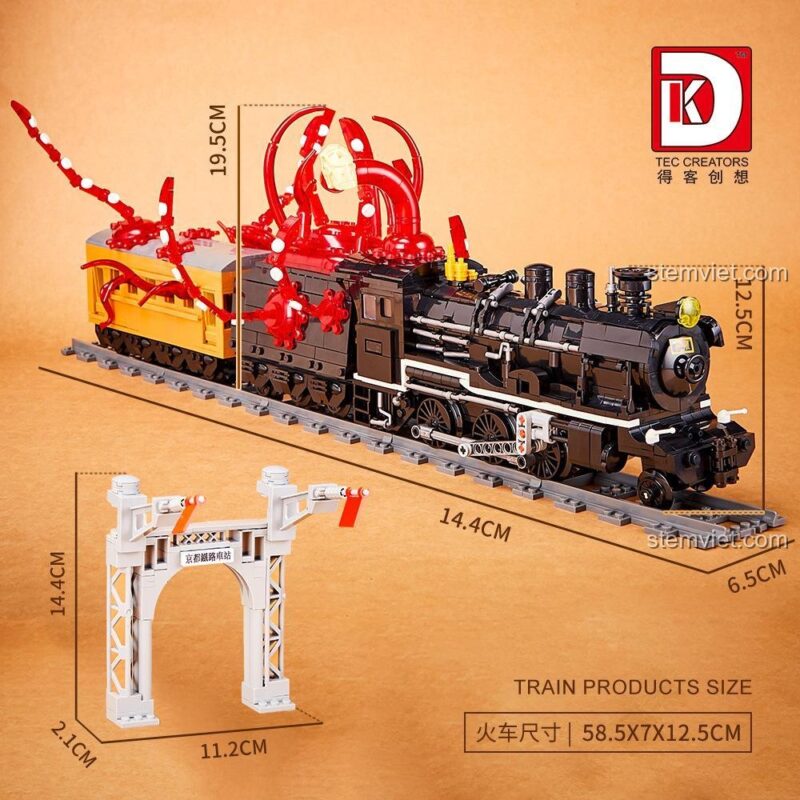Kích thước mô hình Tàu Hỏa Vô Hạn TEC Creators 80017, dài 58.5cm, rộng 7cm, cao 12.5cm, đồ chơi lắp ráp cho bé trai.