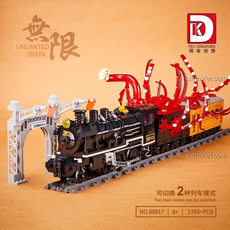 Mô hình bộ xếp hình Tàu Hỏa Quỷ Diệt Chi Nhẫn 80017 ở chế độ quỷ, có thể chuyển đổi 2 chế độ, đồ chơi lắp ghép 1760 mảnh, chất lượng tốt.