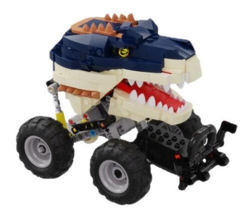 Hộp sản phẩm đồ chơi mô hình TEC Creators T1022 Xe Monster Truck T-Rex, lắp được 2 kiểu, có động cơ kéo lùi.