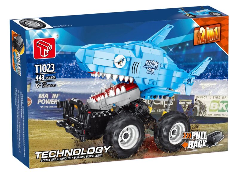 Hộp đồ chơi mô hình TEC Creators T1023 Xe Tải Quái Vật Cá Mập, 443 mảnh, có động cơ kéo lùi, quà tặng giá rẻ cho bé trai 6 tuổi.