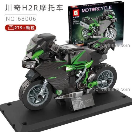 Hộp bộ đồ chơi Kawasaki Ninja H2R 68006 lắp ráp xe máy tốc độ cao cho bé trai 6 tuổi