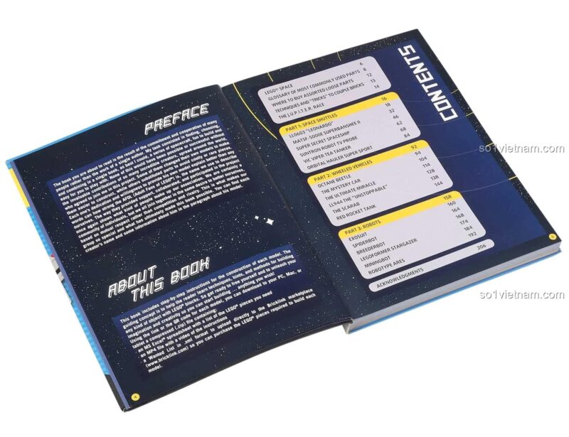 Mục lục sách mô hình Thunder Bay Press ISBN9781684125418, hướng dẫn lắp ráp tàu vũ trụ, xe thám hiểm, robot, phát triển tư duy cho trẻ 8 tuổi.