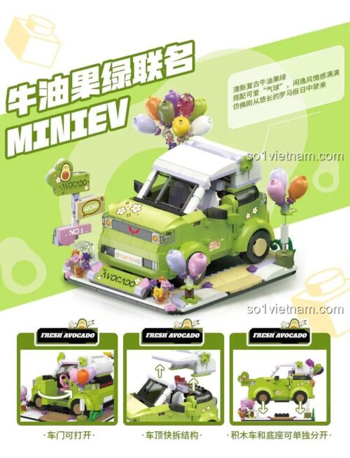 Bộ lắp ghép TOP TOY 2101 Wuling MiniEV Fresh Avocado Xe ô tô lắp ráp phiên bản Bơ Tươi
