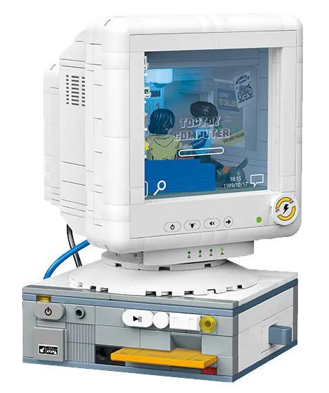 Mô hình máy tính để bàn cổ điển TOP TOY TC1907 với màn hình CRT, bàn phím và chuột rời, có đèn LED