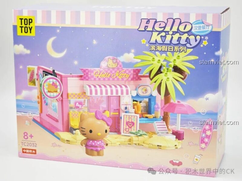 Đồ chơi lắp ghép Hello Kitty TC2325, mô hình Hello Kitty lướt sóng mùa hè với cảnh biển và cầu vồng, review người dùng chụp cho bé gái 8 tuổi