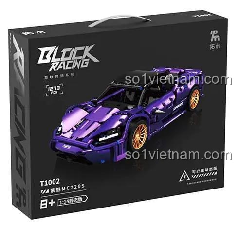 Hình ảnh bộ lắp ráp Siêu xe McLaren 720S Tuomu T1002 màu tím nổi bật, một món đồ chơi mô hình giá rẻ cho bé trai 8 tuổi.