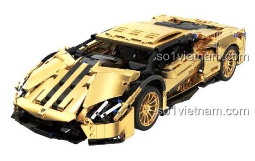 Ảnh chụp chéo bộ lắp ghép Siêu xe Lamborghini LB834 Tuomu T1005 màu vàng hoàng kim, một món đồ chơi giá rẻ cho bé trai 8 tuổi.
