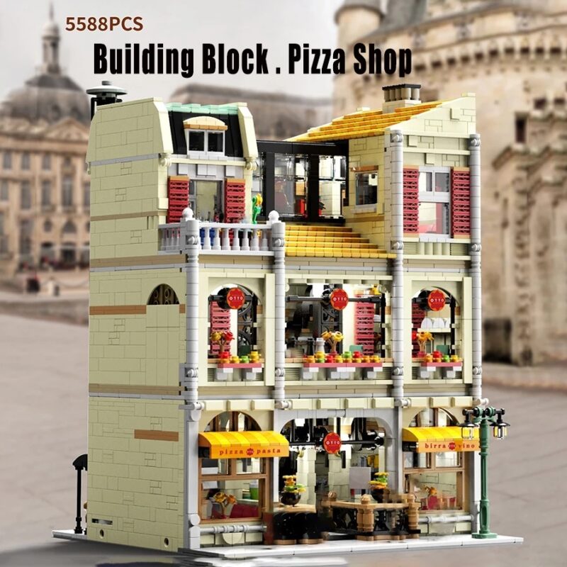 Bộ lắp ghép Tiệm Pizza UrGe 10202, đồ chơi mô hình kiến trúc phố cổ cho bé 6-12 tuổi.
