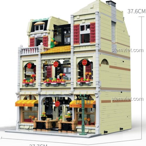 Kích thước đồ chơi mô hình UrGe 10202, bộ xếp hình Cửa hàng Pizza cao 37.6cm.