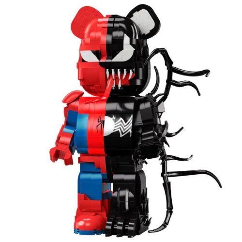 Mô hình Gấu máy Spider-Man Venom 400% Wangao 188007, thiết kế nửa Spider-Man nửa Venom, có khớp cử động, đồ chơi lắp ghép cho bé trai 6 tuổi