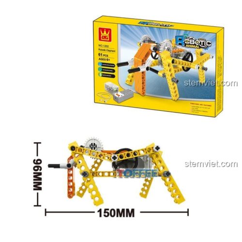 Kích thước đồ chơi mô hình Voi Robot Cơ Khí 1202, dài 15cm, cao 9.6cm, quà tặng cho con trai.
