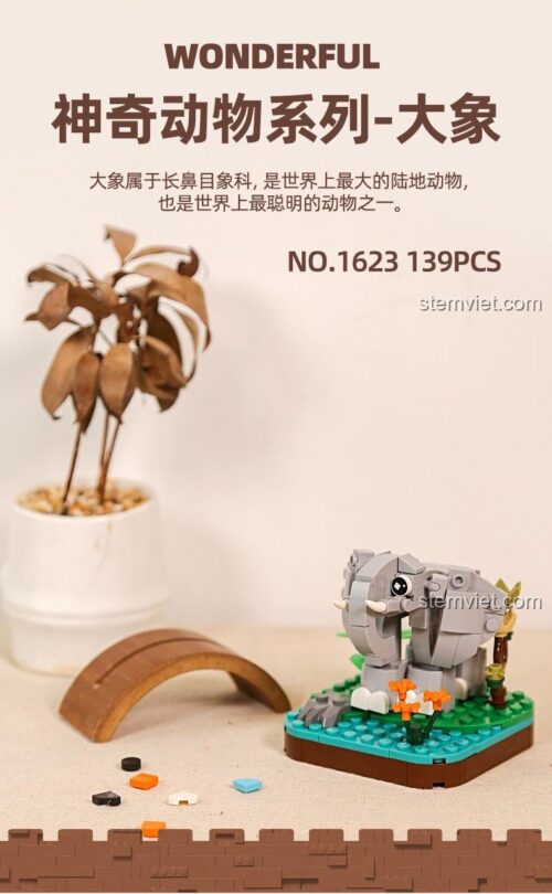 Hộp đồ chơi WANGE 1623 Mô hình Voi Kỳ Diệu, bộ xếp hình 139 mảnh ghép chất lượng cao, lựa chọn tiết kiệm cho bé 6+ tuổi yêu động vật.