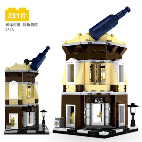 Bộ lắp ghép Quán rượu góc phố WANGE 2313, đồ chơi xếp hình kiến trúc mini cho bé trai 6 tuổi, giá rẻ.