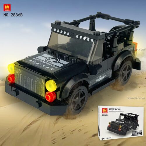 Đồ chơi lắp ráp WANGE 2886B Xe Jeep Wrangler đen, mô hình xe địa hình vượt mọi thử thách cho bé trai 6 tuổi.