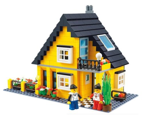 Bộ lắp ghép Biệt thự CityInn WANGE 32052, mô hình nhà ở 2 tầng màu vàng ấm cúng cho bé gái 6 tuổi, giá rẻ.
