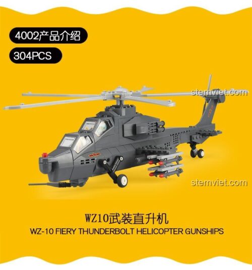 Bộ xếp hình WANGE 4002 trực thăng tấn công Z-10 với 304 mảnh ghép, món quà yêu thích cho con trai.
