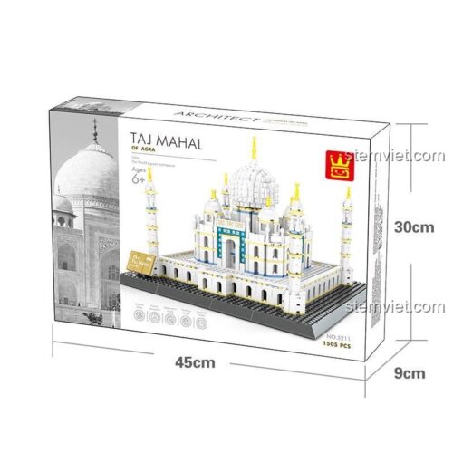 Kích thước hộp đồ chơi mô hình Lăng Taj Mahal Agra WANGE 5211, giúp bé phát triển tư duy, giá tiết kiệm.