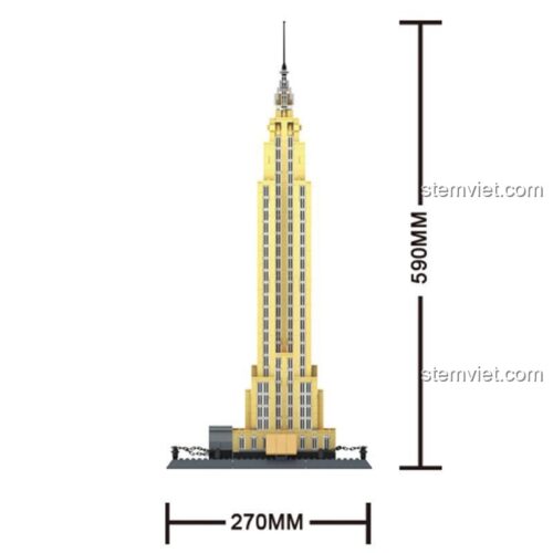 Kích thước mô hình Empire State Building Wange 5212, cao 59cm, rộng 27cm, bộ lắp ghép kiến trúc vĩ đại cho bé 6 tuổi, chất lượng cao.