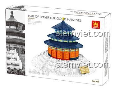 Hộp đồ chơi mô hình WANGE 5222 Điện Kỳ Niên, bộ xếp hình kiến trúc cổ Trung Hoa 986 chi tiết.