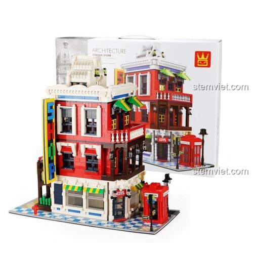 Hộp sản phẩm bộ lắp ghép WANGE 6311 Cửa hàng góc phố, đồ chơi xây dựng Tòa nhà góc phố chất lượng cao, phù hợp cho bé trai và bé gái.