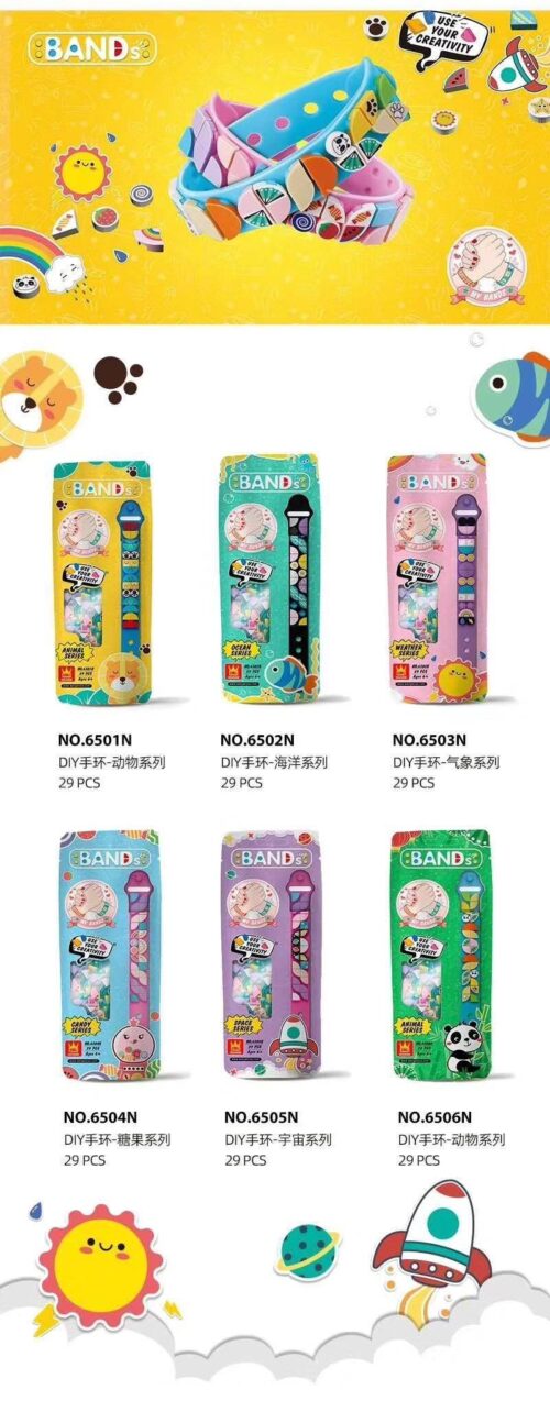 Bộ lắp ghép Vòng tay DIY 6 kiểu chủ đề WANGE 6504N, đồ chơi lắp ráp sáng tạo cho bé gái 6 tuổi, giá tốt, giúp bé phát triển tư duy và khéo léo.