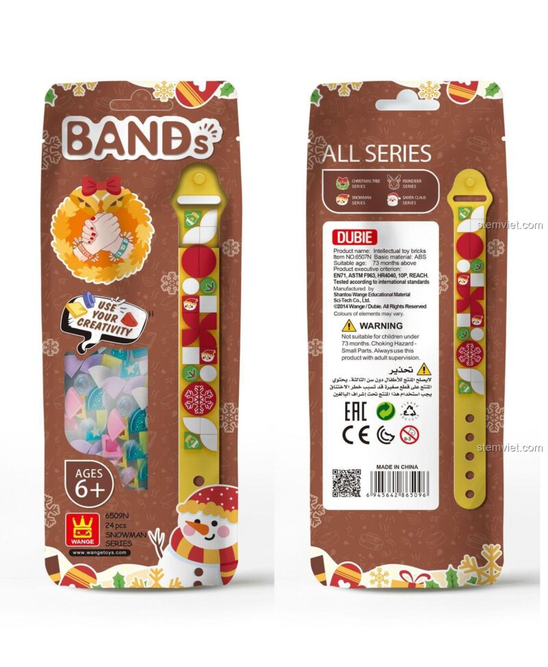 Hộp sản phẩm kit đồ chơi vòng tay Giáng sinh WANGE 6509N, món quà Noel ý nghĩa cho bé gái.