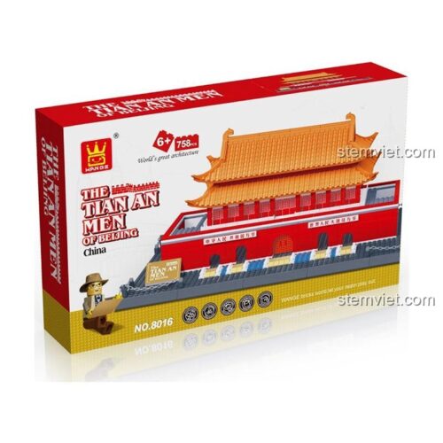 Hộp sản phẩm bộ lắp ghép Thiên An Môn WANGE 8016, món quà giá tốt cho bé trai yêu thích đồ chơi mô hình kiến trúc.