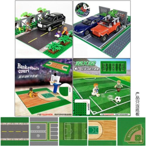 Bộ 5 tấm đế xây dựng WANGE 8815 cho bé 6 tuổi, bao gồm đường phố, bãi đậu xe, sân bóng đá, sân bóng rổ và sân bóng chày, giúp bé sáng tạo không gian chơi đa dạng, giá tốt.