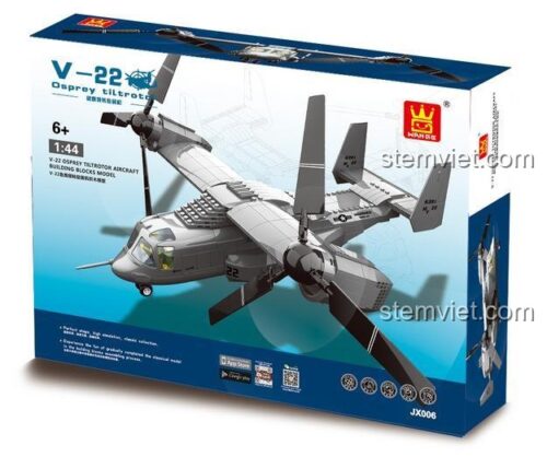 Hộp đồ chơi xếp hình WANGE JX006 máy bay quân sự V-22, món quà sáng tạo cho con trai.
