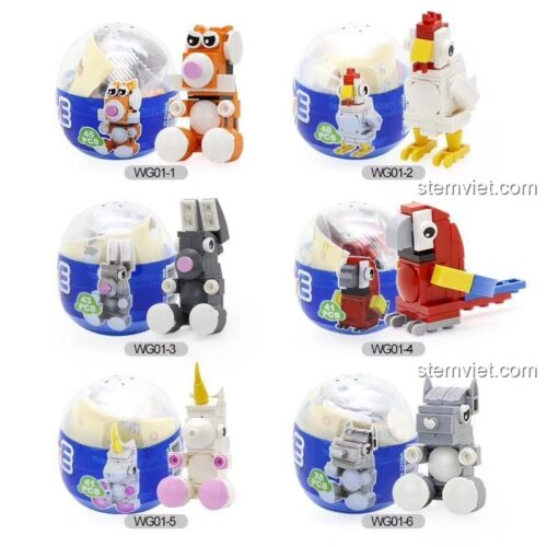 Đồ chơi lắp ráp WANGE WG01, 6 mẫu động vật đầu tiên: gấu, gà, thỏ, vẹt, kỳ lân, mèo. Món quà bất ngờ cho con trai và con gái.