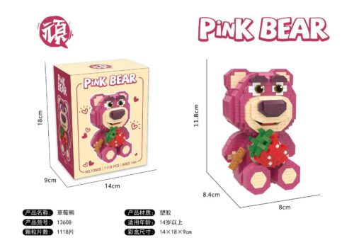 Bộ lắp ghép Wanpai 13608 Gấu Dâu Nanoblock 1118 mảnh màu hồng, đồ chơi mô hình Gấu Dâu dễ thương cho bé gái 14 tuổi, giá tốt