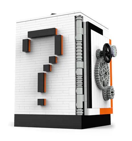 Bộ lắp ghép Wanwu W52 Hộp khóa giải mã ma thuật với hình dấu hỏi, màu trắng, đen, cam, kích thước mô hình 13x11x15 cm, độ tuổi 14+