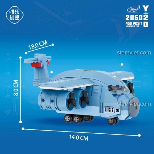 Mô hình máy bay vận tải Y-20 Weile Chuangxiang 2050 với kích thước chi tiết, đồ chơi lắp ghép cho bé trai 6 tuổi phát triển tư duy.